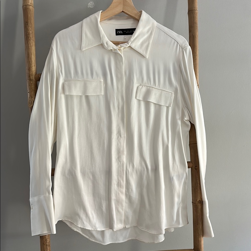 Zara Light Cream Button-Up Shirt